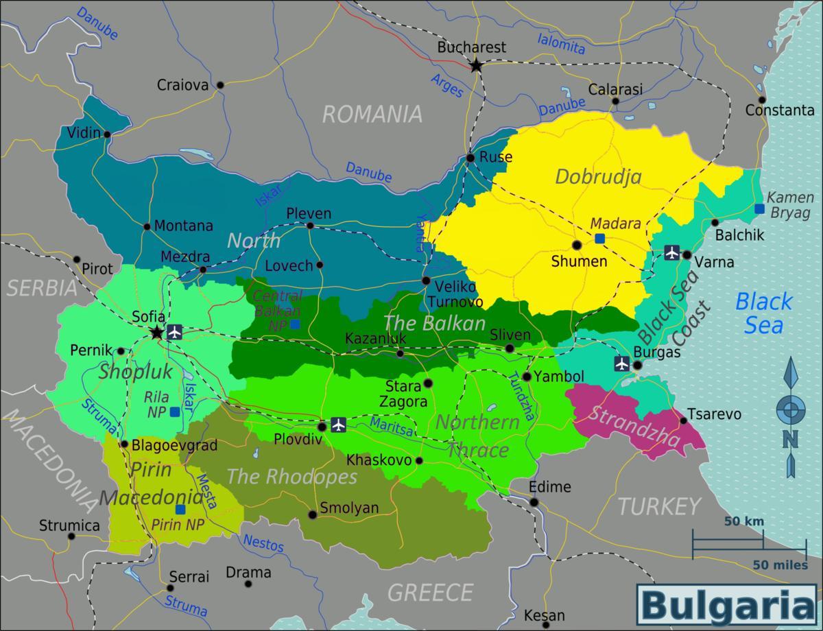 Karte von Bulgarien Flughäfen