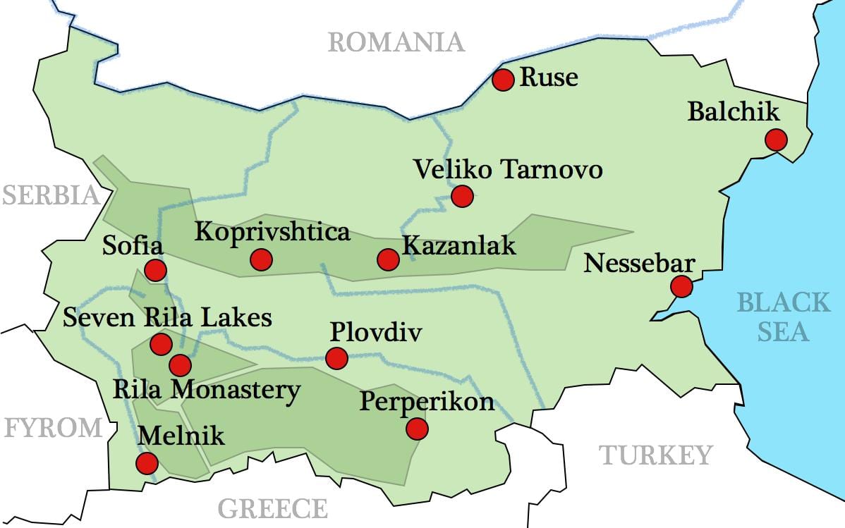 Karte der bulgarischen Klöster