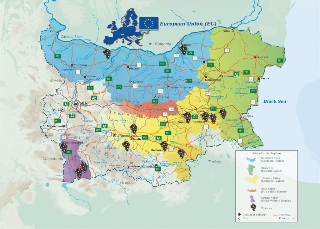 Karte der Bulgarische Wein